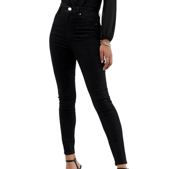 ASOS DESIGN Ridley High Waisted Skinny Jeans in Clean Black - W25 L32 - NWT - Picture 1 of 2